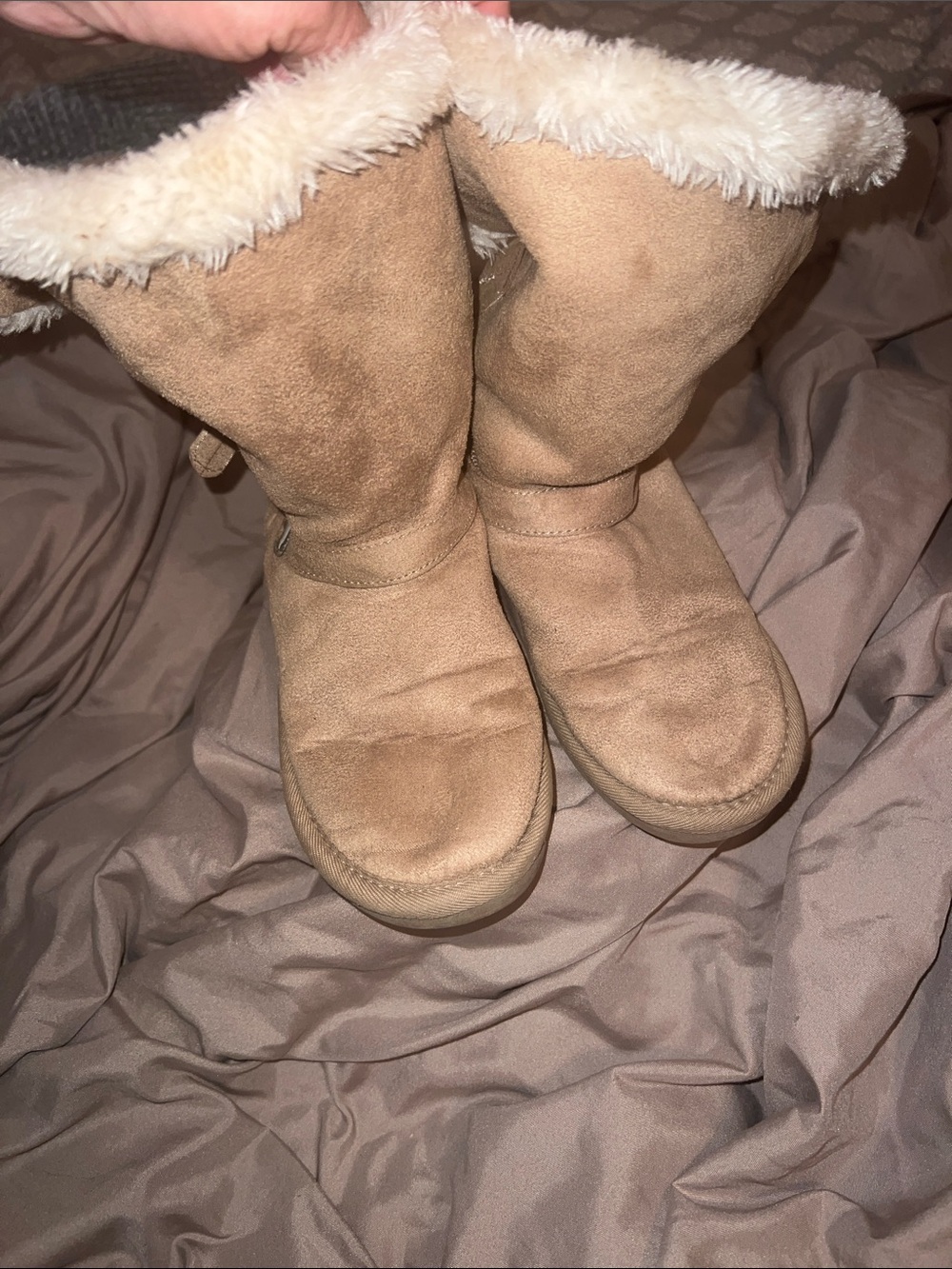 Justice Faux-Suede Shearling Lined kids Boots - Tan